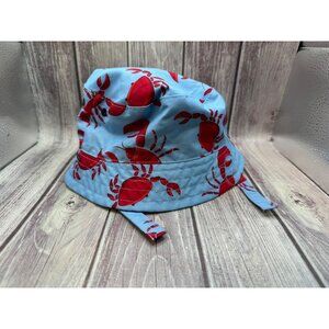 Janie & Jack Reversible Blue/ Red Lobster Bucket Hat Strap Infant Toddler 12-24m